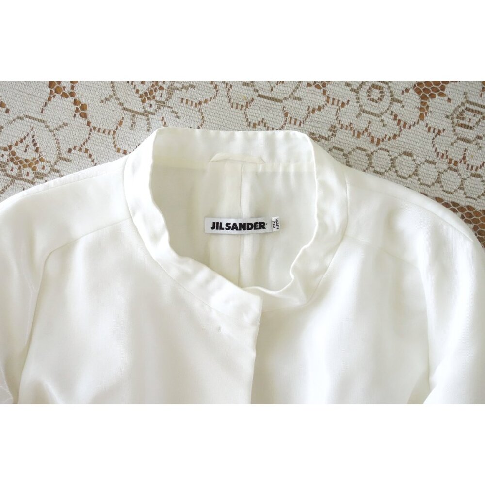 Vtg 00s Y2K Jil Sander Iridescent White Sheen Crop Blazer sz FR 38 US 6 - Picture 6 of 13